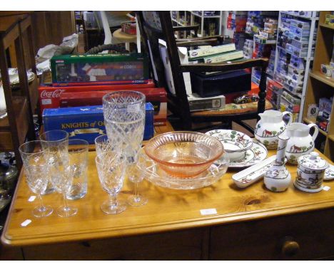 A quantity of Staffordshire hunting scene fine bone china, together with glassware