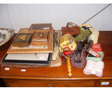 Vintage camera, old iron, poker dice and other sundry collectables