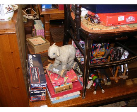 Vintage Meccano together with pull along lamb, miniature rocking horses, dancing clowns and tin plate toys etc. CONDITION REP