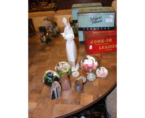 A quantity of glass paperweights and agate rock samples, together with a Nao figureCONDITION REPORTcouple of repairs as per i