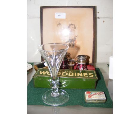 Various collectables including small signed etching, opera glasses