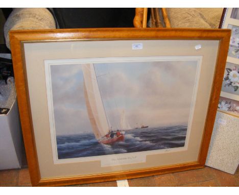A signed print by TIM THOMPSON entitled 'The Americas Cup' - 1983 Australia II defeats Liberty 