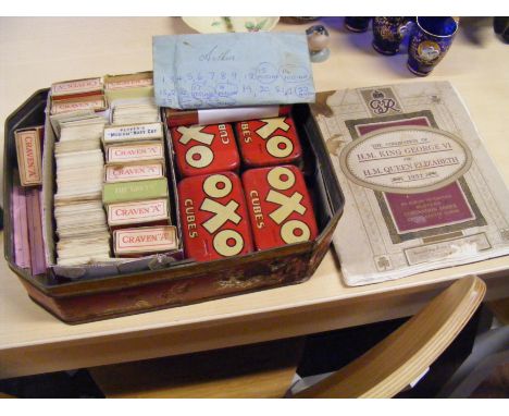 Cigarette cards - loose and in album, together with vintage Oxo cube tins