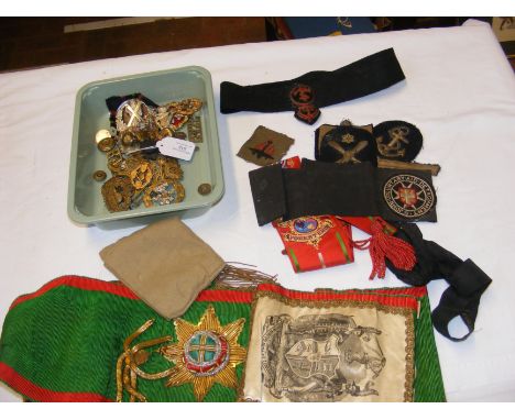 Military cap badges, sash etc.