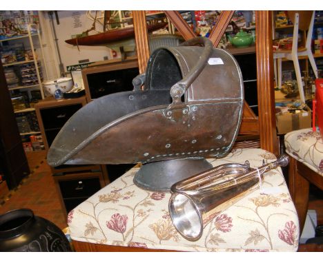 A Boosey & Hawkes 400 bugle with Dennis Wick No.2 mouthpiece, together with a coal scuttle 