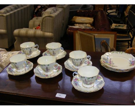 Foley bone china tea cups, saucers and cake platesCONDITION REPORT.