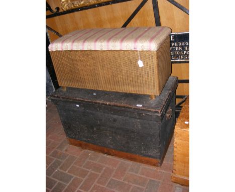 An antique pine tool chest, together with a Lloyd Loom linen chest