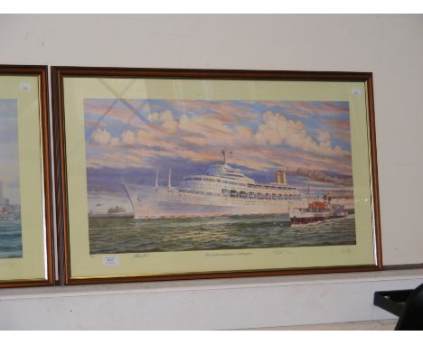 A Limited Edition S.W Fisher print of cruise liner entitled 'The Canberra In-Bound to Southampton'