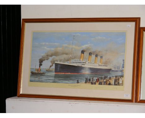 An S.W Fisher Limited Edition print entitled 'Titanic, the Maiden Departure' signed by survivors Edith Haisman and Mellvina D