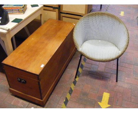 A stained pine blanket box - width 108cm, together with a Lloyd Loom 'Lusty' chair