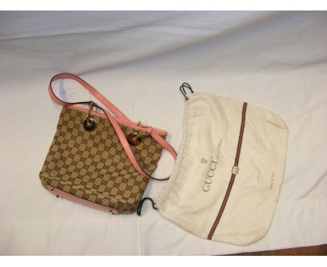 A vintage Gucci 'GG' canvas shoulder bag in pink (with protective cloth bag) 