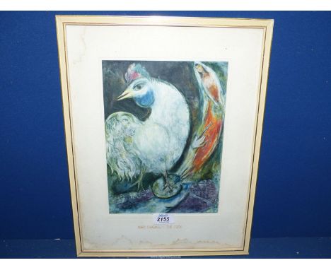 A framed and mounted Marc Chagall print titled "The Cock", 10 1/2" x 7 3/4".