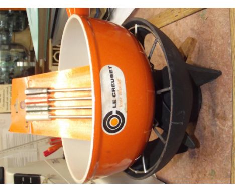 Le Creuset cast iron and enamel fondue set and burner