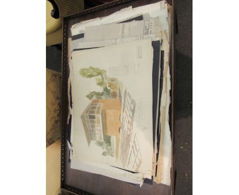 A collection of approximately 60 separate pieces of architectural drawings in pen and ink, pencil and watercolour, mainly on 