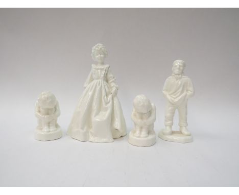Four white porcelain figures, possibly Worcester (two have partially obscured marks)