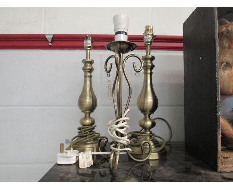 Three brass effect table lamp bases