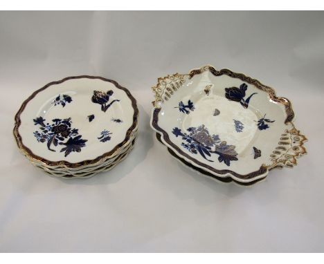 An early Victorian Chamberlain's Worcester dessert service, white ground with blue and gilt floral decoration