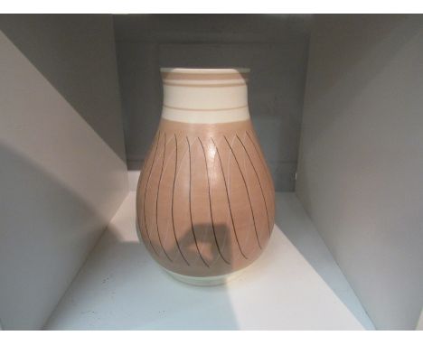 A Poole contemporary vase in pink with black and white line details, PRB pattern 24.5cm high 