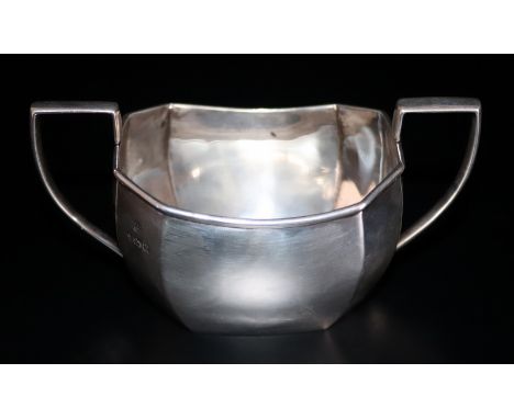 Silver Twin Handled Sugar Bowl, Fully Hallmarked For Birmingham P 1939, Makers Mark For S Blanckensee &amp; Son, Height 3 Inc