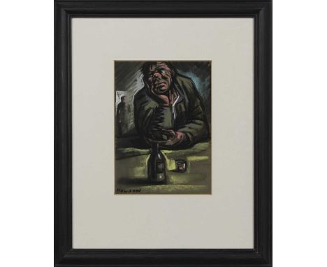 * PETER HOWSON OBE (SCOTTISH b. 1958),STARING DOWN THE BOTTLEpastel on paper, signedimage size 28cm x 20cm, overall size 57cm