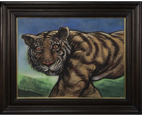 * PETER HOWSON OBE (SCOTTISH b. 1958),TIGERpastel on paper, signedimage size 46cm x 61cm, overall size 66cm x 80cm Framed and