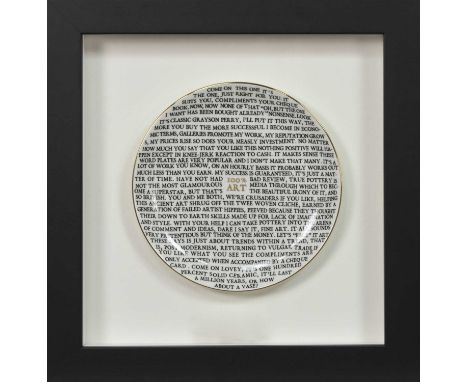 * GRAYSON PERRY RA (BRITISH b. 1960),100% ART PLATE 2020fine China plate, with artist's seal printed to base, produced for th