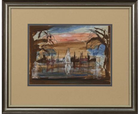 * SIR NICHOLAS FAIRBAIRN (SCOTTISH 1933 - 1995),TAY STREET, PERTH, ACROSS FROM THE RIVERmixed media on paper, signed, titled 