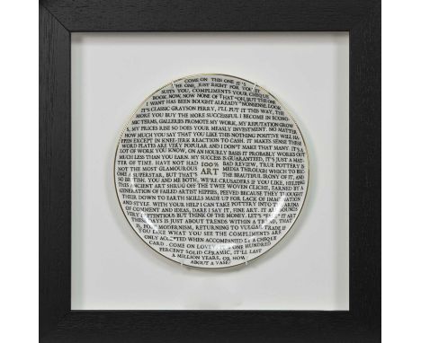 * GRAYSON PERRY RA (BRITISH b. 1960),100% ART PLATE 2020fine China plate, with artist's seal printed to base, produced for th