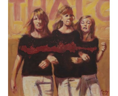 * CLIFFORD HANLEY (SCOTTISH 1948 - 2021),CHICKENSoil on canvas, signed, titled versooverall size 76cm x 81cm Unframed. Note: 