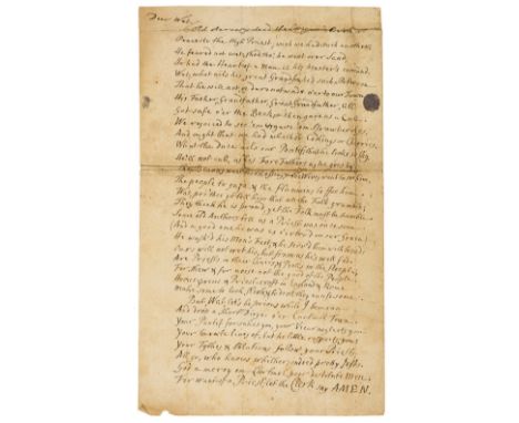 Lake District.- Letter in verse to Walter Cowperthwaite, parish-clerk of Cartmel, 1p., folio, n.p., n.d. [c. 1760s], complain