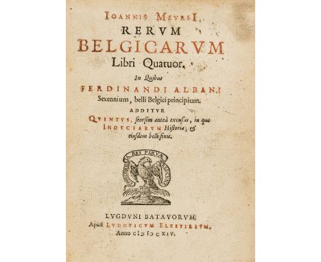 Meursius (Joannes) Rerum Belgicarum libri quatuor, first edition, title in red and black and with woodcut printer's device, w