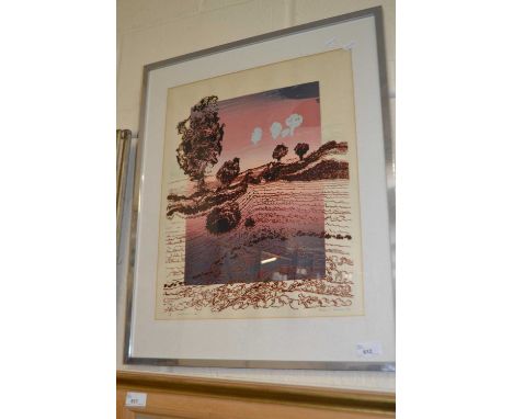Robert Barnes, Land Lines II, coloured print, framed and glazed