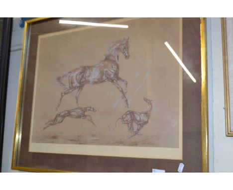 Juliet McLeach, limited edition print horse and greyhounds, signed in pencil