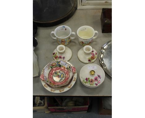 Bunnykins baby plate and cup, Maling dish and E Radford wares