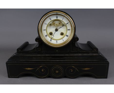 19th century French black slate mantel clock of small size by L.B