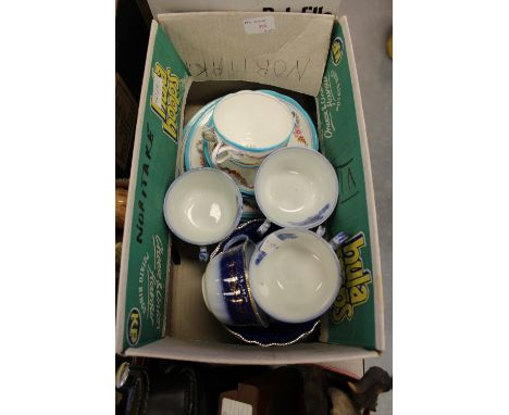A Mintons 'Philadelphia' part tea service and a Victorian blue and gilt part tea service