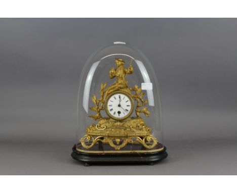 French figural ormalu mantel clock under glass dome