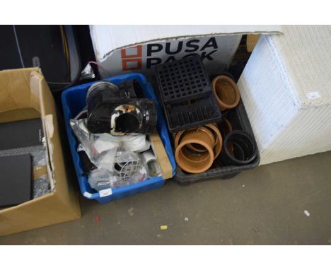 Two boxes various drainage pipe fittings and other items
