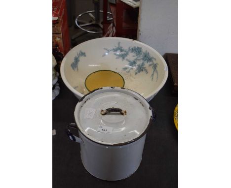 Wash bowl together with an enamel flour bin and other items