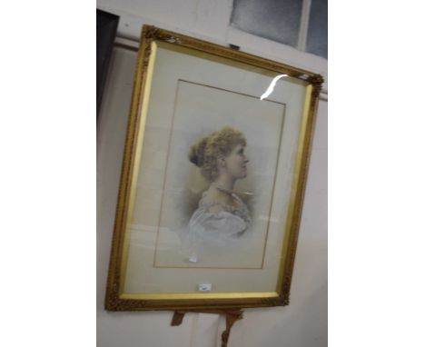 Framed portrait of a young lady in pearl necklace