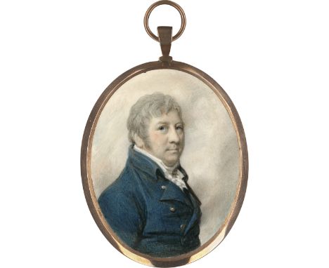 Cosway, Richard -- Miniatur Portrait des Digby Hamilton (gest. 1820) mit grau gepudertem Haar und Koteletten, in blauer Jacke