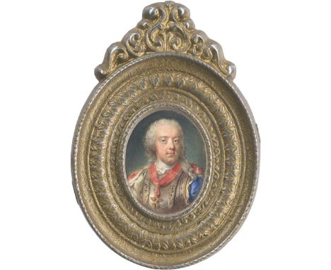 Österreichisch oder Französisch -- um 1743. Miniatur Portrait des Karl Alexander, Herzog von Lothringen, mit gepuderter Perüc