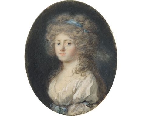 Deutsch -- um 1790. Miniatur Portrait der Prinzessin Luise von Preußen (1770 - 1836), späteren Fürstin Radziwill, mit blauem 