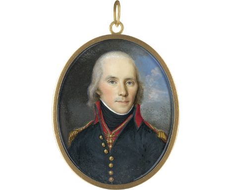 Mosbrugger, Wendelin -- Miniatur Portrait eines jungen Offiziers mit gepudertem Haar, genannt Frédéric Marizy (1765 - 1811), 