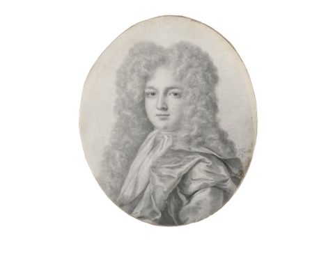 Forster, Thomas -- Miniatur Portrait eines jungen Mannes mit grau gepuderter Allongeperücke, in gebauschtem Seidenumhang und 