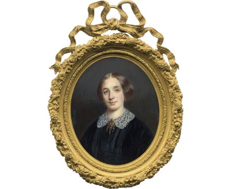 Pommayrac, Pierre-Paul-Emmanuel de - Umkreis -- Umkreis. Miniatur Portrait einer jungen Frau mit braunem Haar, in schwarzem S