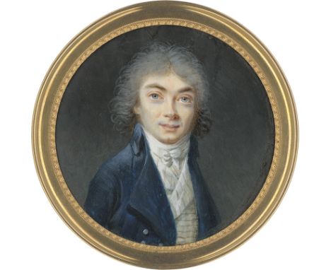 Augustin, Jean-Baptiste Jacques - Schule -- Schule. Miniatur Portrait eines jungen Mannes mit gepudertem Lockenhaar, in blaue