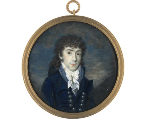 Châteaubourg, Emmanuel de La Celle Chevalier de -- Miniatur Portrait eines jungen Mannes mit langem, schwarzem Lockenhaar, in