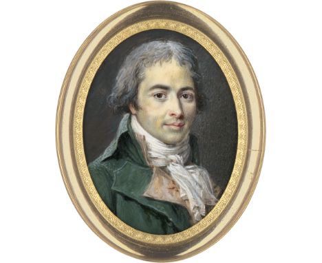 Capet, Marie-Gabrielle - zugeschrieben -- zugeschrieben. Miniatur Portrait eines jungen Mannes mit grau gepudertem Haar, in g