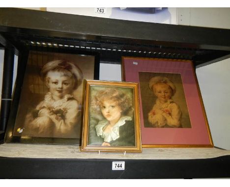 Three framed and glazed portrait prints of children, COLLECT ONLY.